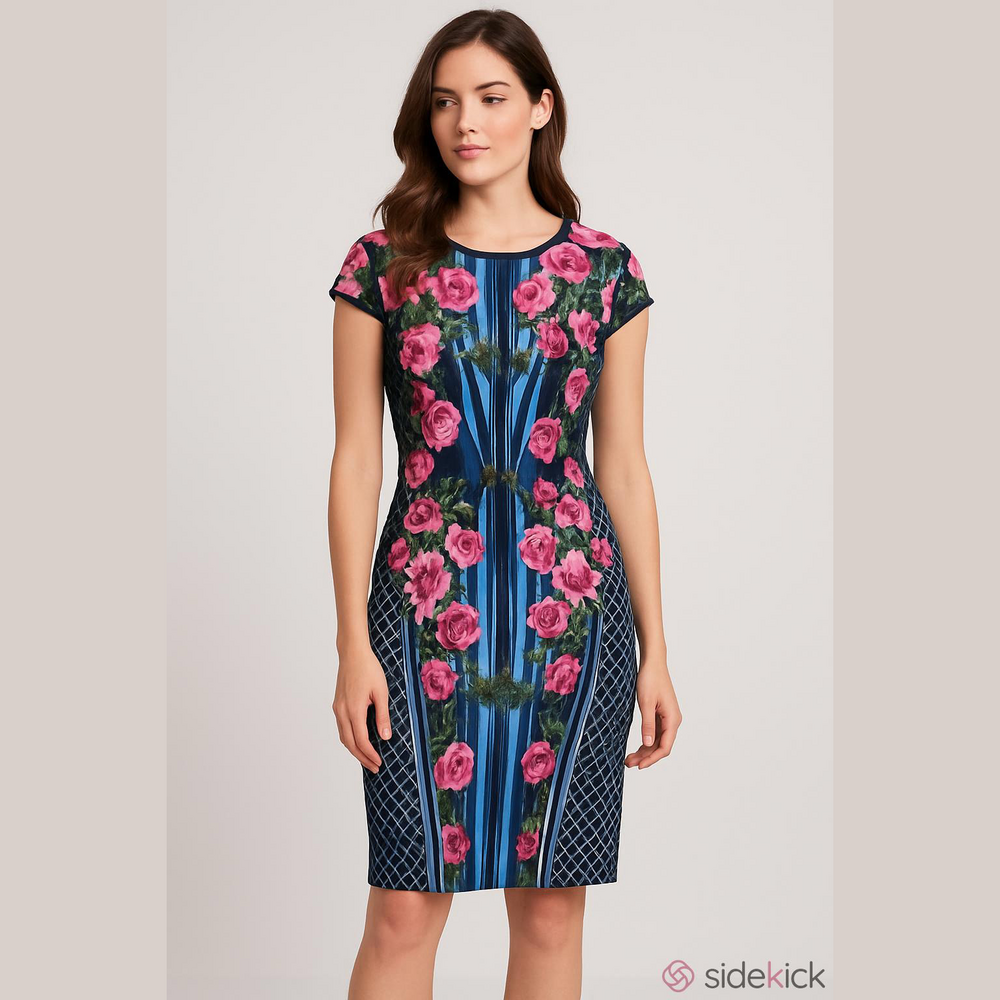 Sandra Darren Womens Black Floral Dress Roses Vines Geometric 10